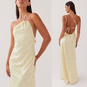 Peppermayo NWT Satin Liliana One Shoulder Maxi Dress Yellow Floral Sz 18